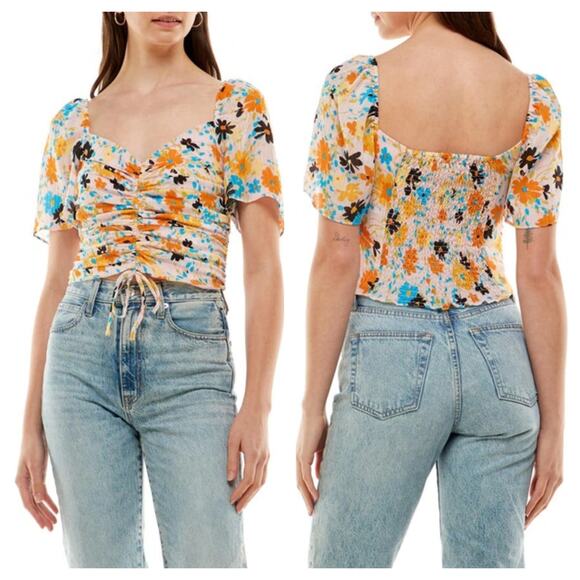 WAYF Secrets Kept Pink Floral Ruched Crop Top Extra Large NWOT - Picture 1 of 6